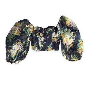 Lulu's Floral Puff Sleeve Blouse - Black and Yellow
